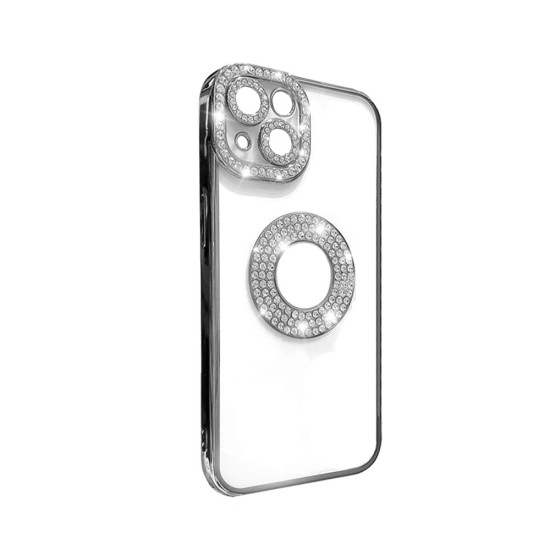 Capa de Silicone Suave com Design de Diamante para Apple iPhone 14 Plus Prata